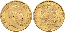 Reichsgoldmünzen. WÜRTTEMBERG. 20 Mark 1873 F. J. 290.
winziger Kratzer auf dem Avers, fast Stempelglanz
