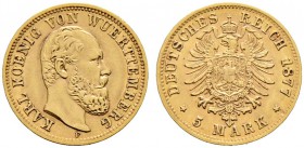 Reichsgoldmünzen. WÜRTTEMBERG. 5 Mark 1877 F. J. 291.
vorzüglich