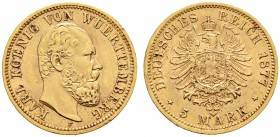 Reichsgoldmünzen. WÜRTTEMBERG. 5 Mark 1877 F. J. 291.
sehr schön-vorzüglich/vorzüglich