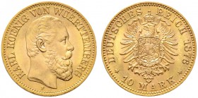 Reichsgoldmünzen. WÜRTTEMBERG. 10 Mark 1876 F. J. 292.
Prachtexemplar, fast Stempelglanz