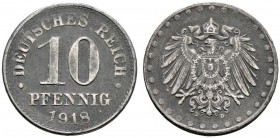 Erster Weltkrieg und Inflation. 10 Pfennig 1918 D. J. 298.
sehr selten, sehr schön