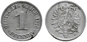 Erster Weltkrieg und Inflation. 1 Pfennig (Aluminium) 1918 F. Aus dem Brandschutt der Stuttgarter Münze. J. 300. Schaaf 300/G7, Slg. Beckenbauer -, Sl...