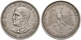 Weimarer Republik. Drittes Reich. Mattierte Silbermedaille 1933 von O. Gloeckler (unsigniert), auf die Machtergreifung. Brustbild Hitlers nach links /...