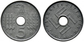 Ausgaben der Reichskreditkassen, besetzte Gebiete im zweiten Weltkrieg. 5 Reichspfennig 1940 B. J. 618.
selten-besonders in dieser Erhaltung, vorzügli...