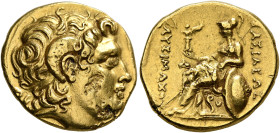 KINGS OF THRACE. Lysimachos, 305-281 BC. Stater (Gold, 19 mm, 8.43 g, 12 h), Byzantion, circa 260-245. Diademed head of Alexander the Great to right w...