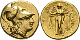 KINGS OF MACEDON. Alexander III ‘the Great’, 336-323 BC. Stater (Gold, 18 mm, 8.46 g, 12 h), Kalchedon, circa 260-220. Head of Athena to right, wearin...