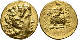 KINGS OF PONTOS. Mithradates VI Eupator, circa 120-63 BC. Stater (Gold, 19 mm, 8.30 g, 12 h), First Mithradatic War issue, in the name and types of Ly...
