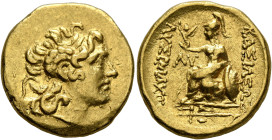 KINGS OF PONTOS. Mithradates VI Eupator, circa 120-63 BC. Stater (Gold, 19 mm, 8.27 g, 12 h), First Mithradatic War issue, in the name and types of Ly...