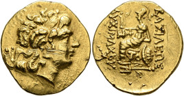 KINGS OF PONTOS. Mithradates VI Eupator, circa 120-63 BC. Stater (Gold, 21 mm, 8.19 g, 12 h), First Mithradatic War issue, in the name and types of Ly...