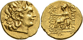 KINGS OF PONTOS. Mithradates VI Eupator, circa 120-63 BC. Stater (Gold, 20 mm, 8.36 g, 12 h), First Mithradatic War issue, in the name and types of Ly...