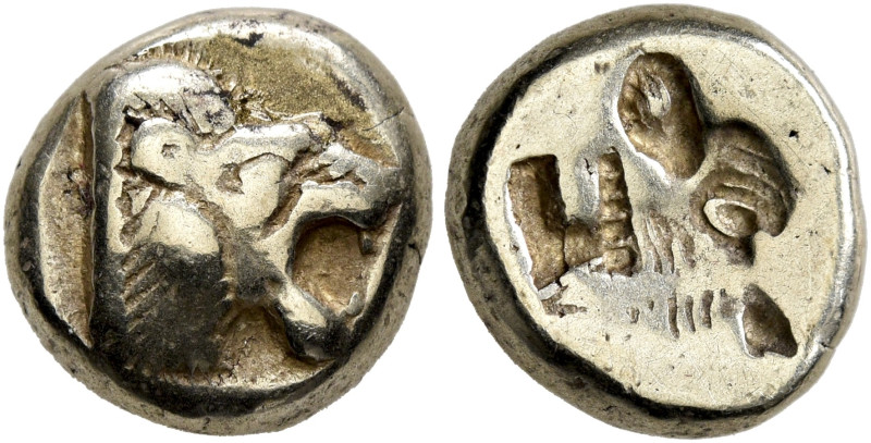 LESBOS. Mytilene. Circa 521-478 BC. Hekte (Electrum, 11 mm, 2.51 g, 8 h). Head o...