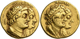 PTOLEMAIC KINGS OF EGYPT. Ptolemy II Philadelphos, 285-246 BC. Half Mnaieion or Tetradrachm (Gold, 21 mm, 13.88 g, 11 h), Alexandria, circa 272-261/0....