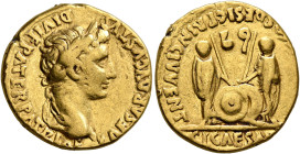 Augustus, 27 BC-AD 14. Aureus (Gold, 19 mm, 7.84 g, 2 h), Lugdunum, circa 2 BC-AD 4. CAESAR AVGVSTVS DIVI F PATER PATRIAE Laureate head of Augustus to...