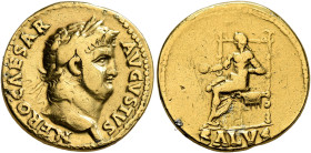 Nero, 54-68. Aureus (Gold, 18 mm, 7.01 g, 6 h), Rome, circa 66-67. NERO CAESAR AVGVSTVS Laureate head of Nero to right. Rev. SALVS Salus seated left o...
