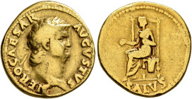 Nero, 54-68. Aureus (Gold, 19 mm, 7.20 g, 6 h), Rome, circa 66-67. NERO CAESAR AVGVSTVS Laureate head of Nero to right. Rev. SALVS Salus seated left o...