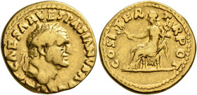 Vespasian, 69-79. Aureus (Gold, 19 mm, 7.14 g, 6 h), Rome, 70. IMP CAESAR VESPASIANVS AVG Laureate head of Vespasian to right. Rev. COS ITER TR POT Pa...