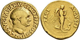 Vespasian, 69-79. Aureus (Gold, 19 mm, 6.79 g, 5 h), Lugdunum, 71. IMP CAES VESPASIAN AVG P M TR P P P COS III Laureate head of Vespasian to right. Re...