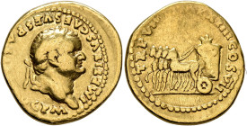 Titus, 79-81. Aureus (Gold, 20 mm, 7.30 g, 6 h), Rome, 79. IMP TITVS CAES VESPAS[IAN A]VG P M Laureate head of Titus to right. Rev. TR P VIIII IMP XII...