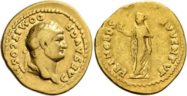 Domitian, as Caesar, 69-81. Aureus (Gold, 21 mm, 7.00 g, 6 h), Rome, 75. CAES AVG F DOMIT COS III Laureate head of Domitian to right. Rev. PRINCEPS IV...