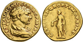 Trajan, 98-117. Aureus (Gold, 19 mm, 7.09 g, 6 h), Rome, 108-110. IMP TRAIANO AVG GER DAC P M TR P Laureate, draped and cuirassed bust of Trajan to ri...