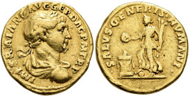 Trajan, 98-117. Aureus (Gold, 19 mm, 7.18 g, 6 h), Rome, 111. IMP TRAIANO AVG GER DAC P M TR P Laureate, draped and cuirassed bust of Trajan to right,...