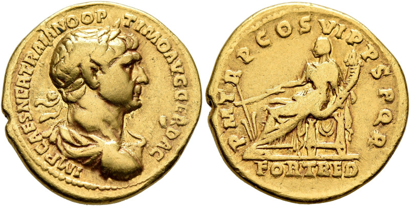 Trajan, 98-117. Aureus (Gold, 20 mm, 7.05 g, 6 h), Rome, winter 114-early 116. I...