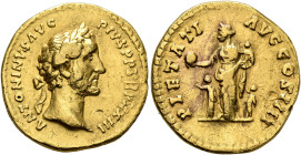 Antoninus Pius, 138-161. Aureus (Gold, 19 mm, 7.12 g, 6 h), Rome, 159-160. ANTONINVS AVG PIVS P P TR P XXIII Laureate head of Antoninus Pius to right....