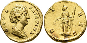 Diva Faustina Senior, died 140/1. Aureus (Gold, 19 mm, 6.70 g, 6 h), Rome, after 141. DIVA FAVSTINA Diademed and draped bust of Diva Faustina to right...
