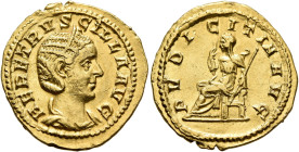 Herennia Etruscilla, Augusta, 249-251. Aureus (Gold, 19 mm, 4.00 g, 6 h), Rome, 250-251. HER ETRVSCILLA AVG Draped bust of Herennia Etruscilla to righ...