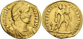 Julian II, 360-363. Solidus (Gold, 20 mm, 4.02 g, 6 h), Antiochia, 361-363. FL CL IVLIA-NVS P P AVG Pearl-diademed, draped and cuirassed bust of Julia...