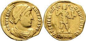 Valentinian I, 364-375. Solidus (Gold, 21 mm, 3.91 g, 6 h), Nicomedia, 364. D N VALENTINI-ANVS P F AVG Rosette-diademed, draped and cuirassed bust of ...