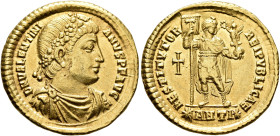 Valentinian I, 364-375. Solidus (Gold, 21 mm, 4.40 g, 6 h), Antiochia, 364. D N VALENTINIANVS P F AVG Rosette-diademed, draped and cuirassed bust of V...