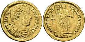 Valentinian I, 364-375. Solidus (Gold, 21 mm, 4.33 g, 5 h), Antiochia, 364. D N VALENTINIANVS P F AVG Rosette-diademed, draped and cuirassed bust of V...