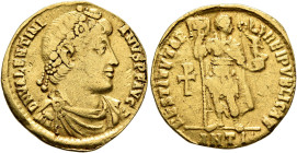 Valentinian I, 364-375. Solidus (Gold, 20 mm, 3.57 g, 3 h), Antiochia, 364-367. D N VALENTINIANVS P F AVG Rosette-diademed, draped and cuirassed bust ...