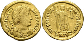 Valentinian I, 364-375. Solidus (Gold, 21 mm, 4.16 g, 6 h), Antiochia, 366-367. D N VALENTINI-ANVS P F AVG Pearl-diademed, draped and cuirassed bust o...