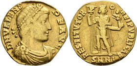 Valens, 364-378. Solidus (Gold, 19 mm, 3.52 g, 6 h), Nicomedia, 364. D N VALENS P F AVG Pearl-diademed, draped and cuirassed bust of Valens to right. ...