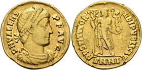 Valens, 364-378. Solidus (Gold, 21 mm, 4.38 g, 6 h), Nicomedia, 364. D N VALENS P F AVG Pearl-diademed, draped and cuirassed bust of Valens to right. ...