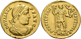 Valens, 364-378. Solidus (Gold, 21 mm, 4.52 g, 6 h), Nicomedia, 364. D N VALENS P F AVG Pearl-diademed, draped and cuirassed bust of Valens to right. ...