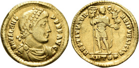 Valens, 364-378. Solidus (Gold, 21 mm, 4.53 g, 5 h), Antiochia, 365. D N VALENS PER F AVG Pearl-diademed, draped and cuirassed bust of Valens to right...