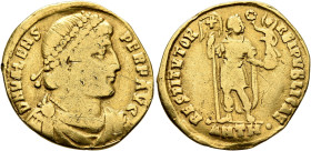 Valens, 364-378. Solidus (Gold, 21 mm, 3.82 g, 6 h), Antiochia, 366-367. D N VALENS PER F AVG Pearl-diademed, draped and cuirassed bust of Valens to r...