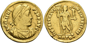 Valens, 364-378. Solidus (Gold, 21 mm, 4.27 g, 6 h), Antiochia, 366-367. D N VALENS PER F AVG Pearl-diademed, draped and cuirassed bust of Valens to r...