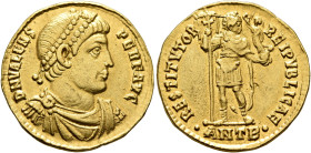 Valens, 364-378. Solidus (Gold, 20 mm, 3.97 g, 6 h), Antiochia, 366. D N VALENS PER F AVG Pearl-diademed, draped and cuirassed bust of Valens to right...