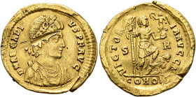 Arcadius, 383-408. Solidus (Gold, 21 mm, 4.33 g, 6 h), Sirmium, 395-402. D N ARCADI-VS P F AVG Rosette-diademed, draped and cuirassed bust of Arcadius...
