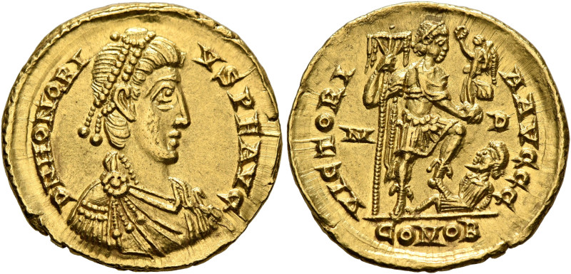 Honorius, 393-423. Solidus (Gold, 21 mm, 4.49 g, 12 h), Mediolanum, 397-402. D N...