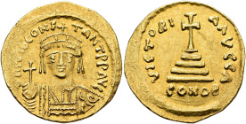 Tiberius II Constantine, 578-582. Solidus (Gold, 21 mm, 4.48 g, 6 h), Constantinopolis, 579-852. δ m TIb CONSTANT P P AVG Draped and cuirassed bust of...