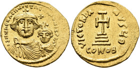 Heraclius, with Heraclius Constantine, 610-641. Solidus (Gold, 21 mm, 4.46 g, 6 h), Constantinopolis, circa 616-625. dd NN hERACLIЧS ET hERA CONST P P...