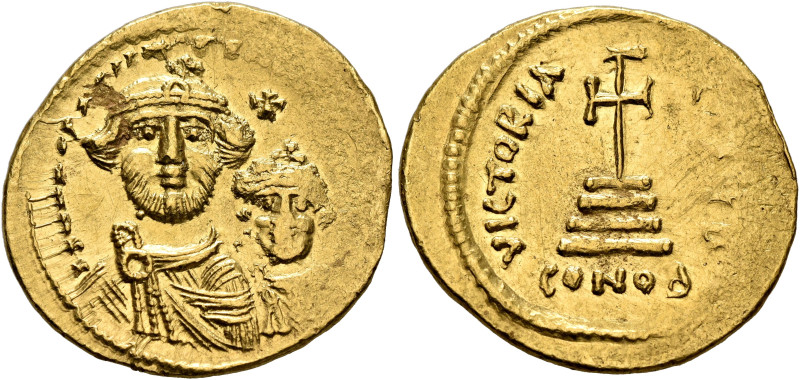 Heraclius, with Heraclius Constantine, 610-641. Solidus (Gold, 20 mm, 4.44 g, 6 ...