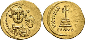 Heraclius, with Heraclius Constantine, 610-641. Solidus (Gold, 20 mm, 4.44 g, 6 h), Constantinopolis, circa 616-625. dd NN hERACLIЧS ET hERA CONST P P...
