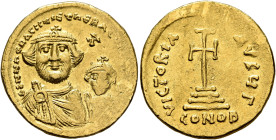Heraclius, with Heraclius Constantine, 610-641. Solidus (Gold, 20 mm, 4.48 g, 6 h), Constantinopolis, circa 616-625. dd NN hERACLIЧS ET hERA CONST P P...