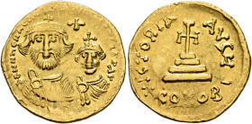 Heraclius, with Heraclius Constantine, 610-641. Solidus (Gold, 20 mm, 4.47 g, 6 h), Constantinopolis, 616-625. δδ NN hERACL[IЧS ET hERA CONS]T PP AV C...